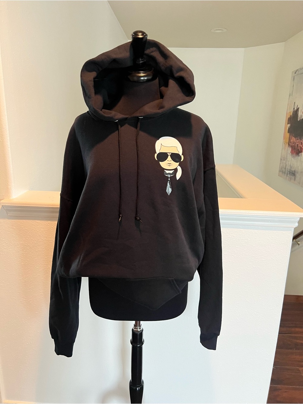Karl Lagerfeld Black Crewneck Hoodie with Icon Graphic